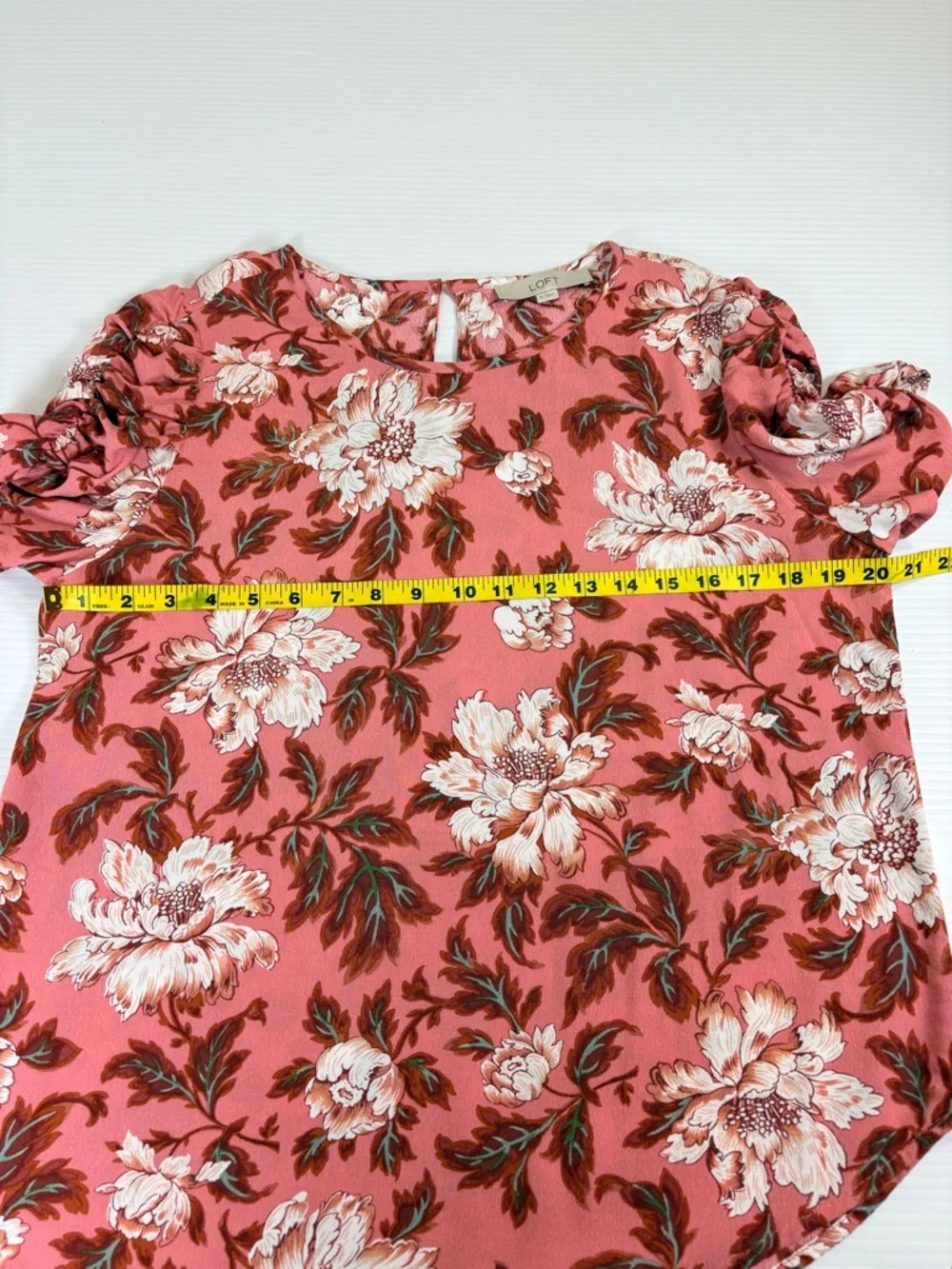 LOFT Floral Blouse Medium Pink Puff Sleeve Boho Cottagecore Top